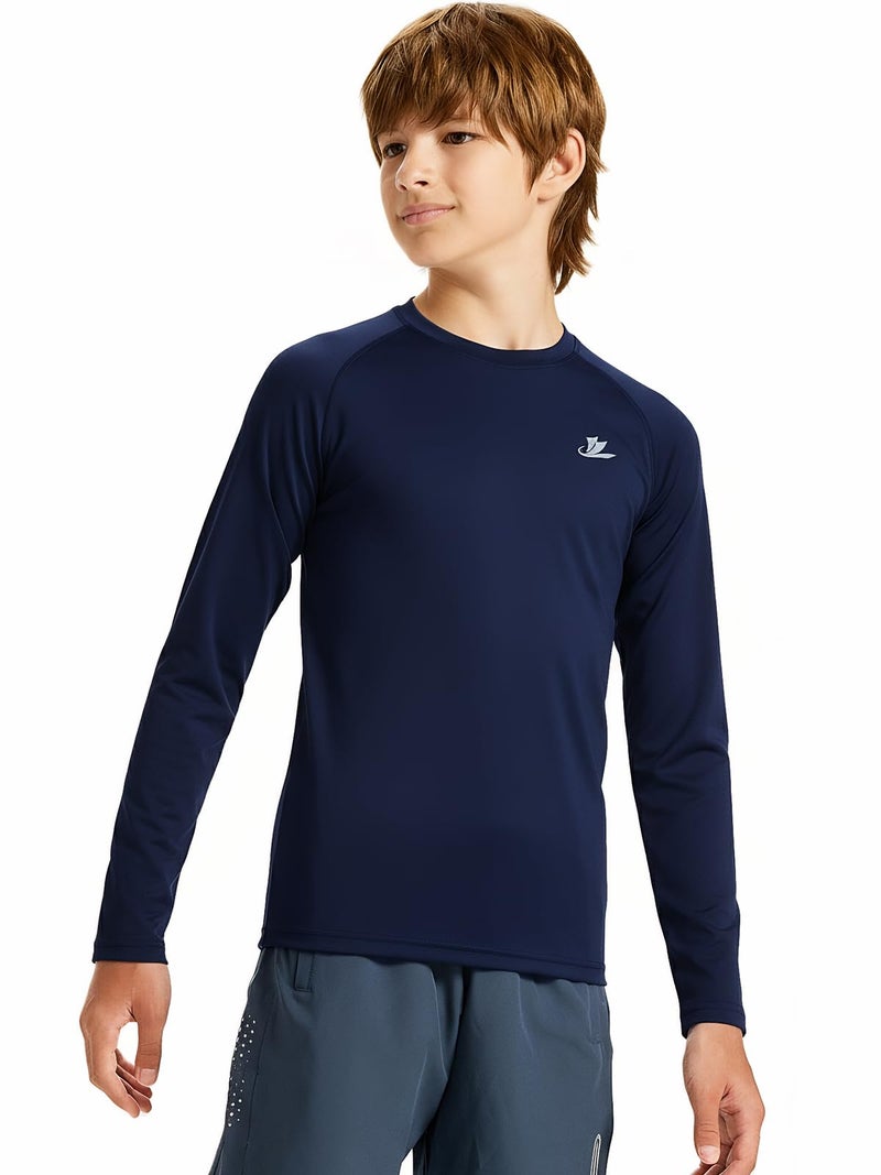DEVOROPA Youth Boys Compression Shirt Long Sleeve Football Baseball Undershirt Quick Dry Sports Baselayer Navy S - Image 2
